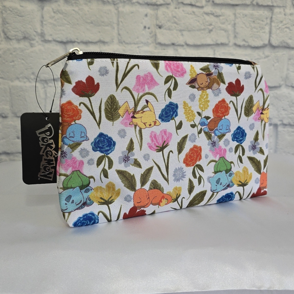 Pokemon Starters Floral Travel Pouch Pokémon Bag Pikachu Eevee Gen 1 Starter New - Picture 2 of 16